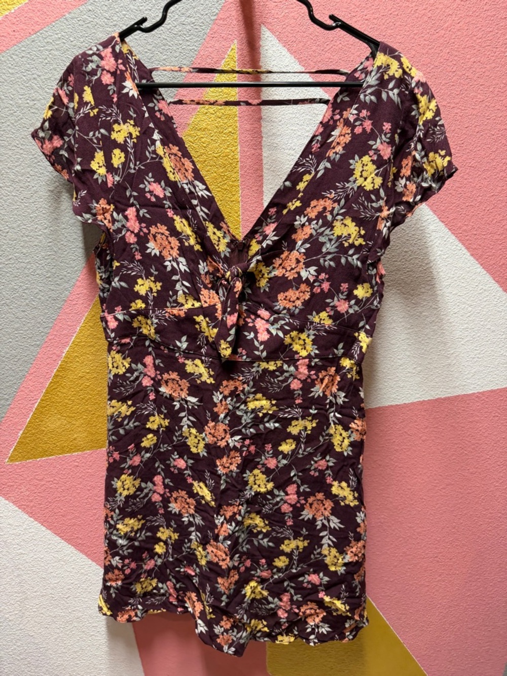 American Eagle Outfitters Burgundy Floral V-Neck dress